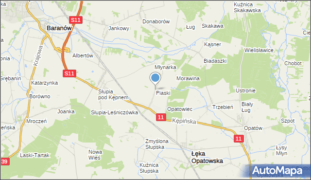 mapa Piaski, Piaski gmina Łęka Opatowska na mapie Targeo